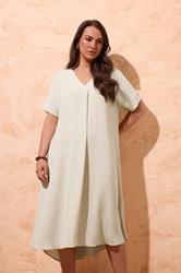 EVANS Plus Size Cream Pleat Midi Dress | Evans 3