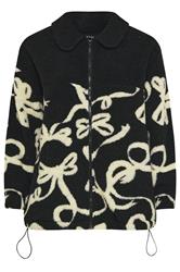 YOURS Plus Size Black Abstract Print Teddy Fleece Jacket | Yours Clothing 5