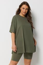 YOURS Plus Size Khaki Green Side Split Longline T-Shirt | Yours Clothing 1