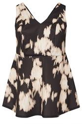 EVANS Plus Size Black Blurred Floral Peplum Occasion Top | Evans  5