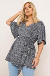 YOURS Plus Size Navy Blue Floral Print Textured Wrap Top | Yours Clothing 3