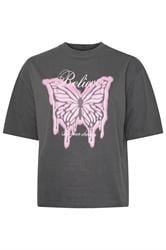 LIMITED COLLECTION Curve Grey 'Believe' Butterfly Graphic Oversized T-Shirt