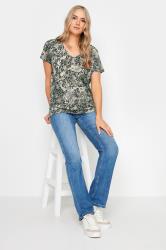 LTS Tall Grey Camo Leopard Print Cotton V-neck Top | Long Tall Sally 1