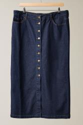 EVANS Curve Indigo Blue Button Through Denim Maxi Skirt