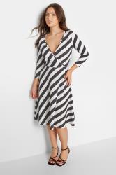 Petite Black & White Stripe Wrap Dress | PixieGirl 1