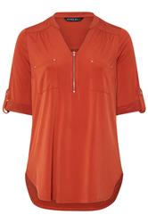 EVANS Curve Orange Zip Front Jersey Blouse