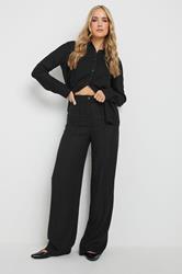 LTS Tall Black Linen Pleated Wide Leg Trousers | Long Tall Sally 3