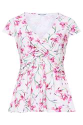 YOURS LONDON Curve White Floral Print Wrap Front Top