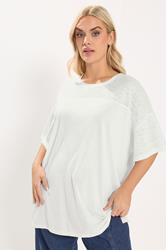 YOURS Plus Size White Woven Panel Oversized T-Shirt | Yours Clothing 3
