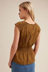PixieGirl Petite Women's Brown Woven Shirred Waist Top | PixieGirl 4