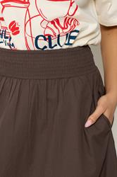 PixieGirl Petite Women's Chocolate Brown Poplin Shirred Cotton Maxi Skirt | PixieGirl 4