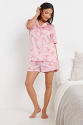 PixieGirl Petite Women's Pink Satin Lobster Graphic Short Pyjama Set | PixieGirl 1