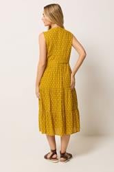 M&Co Yellow Dobby Sleeveless Tiered Cotton Midi Dress | M&Co 4