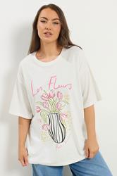 YOURS Plus Size Ivory White 'Les Fleurs' Embroidered Relaxed T-Shirt | Yours Clothing 3
