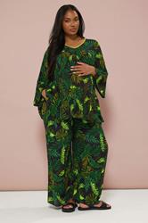 BUMP IT UP MATERNITY Curve Green Palm Leaf Print Top | Yours Clothing 1
