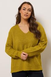 EVANS Plus Size Green Knitted V-Neck Jumper | Evans  2