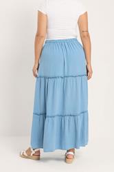 YOURS Plus Size Blue Chambray Tiered Maxi Skirt | Yours Clothing 2