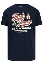 JACK & JONES Big & Tall Navy Blue Logo Chest Print T-Shirt