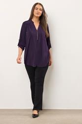 EVANS Plus Size Plum Purple Zip Front Jersey Blouse | Evans  1