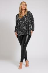 YOURS LONDON Plus Size Black Polka Dot Gathered Side Shirt | Yours Clothing 1