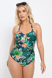 YOURS Plus Size Green Tropical Print Swimsuit | Yours Clothing 1