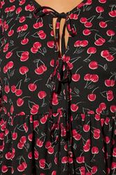 YOURS Plus Size Black Cherry Bow Tie Front Peplum Top | Yours Clothing 4