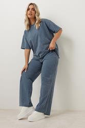 YOURS Plus Size Blue Acid Wash Oversized Sweat T-Shirt | Yours Clothing 4