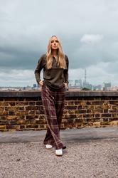 LTS Tall Burgundy Red Checked Wide Leg Trousers | Long Tall Sally 3