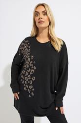 YOURS Plus Size Black Leopard Sequin Embellished Jumper 3