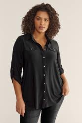 Evans Plus Size Black Tab Sleeve Blouse | Evans 1