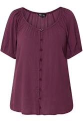 M&Co Petite Berry Purple Crinkle Short Sleeve Blouse | M&Co 1