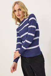 PixieGirl Petite Women's Navy Blue Knitted Stripe Jumper | PixieGirl 3