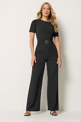LTS Tall Women's Black Belted Scuba Wide Leg Jumpsuit | Long Tall Sally 3