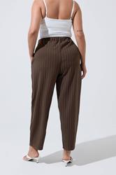 LIMITED COLLECTION Plus Size Chocolate Brown & Blue Pinstripe Barrel Leg Trousers | Yours Clothing 2