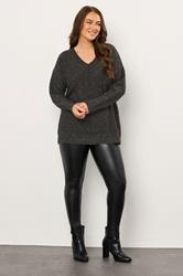 EVANS Plus Size Black Sequin Embellished V-Neck Jumper | Evans 1