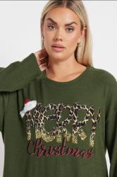 YOURS Plus Size Khaki Green 'Merry Christmas' Sequin Embellished Sweatshirt | Yours Clothing  4