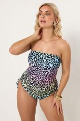 YOURS Plus Size Black Pastel Leopard Print Bandeau Swimsuit | Yours Clothing 2