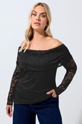 LIMITED COLLECTION Plus Size Black Lace Bardot Top | Yours Clothing 3