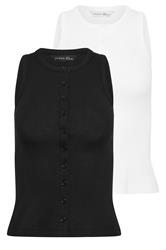 PixieGirl Petite 2 PACK White & Black Ribbed Cotton Vest Top