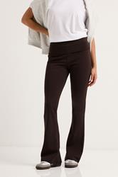 PixieGirl Petite Women's Chocolate Brown Fold Over Flared Leggings | PixieGirl 1