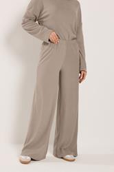 LTS Tall Women's Natural Brown Ribbed Wide Leg Trousers | Long Tall Sally 1