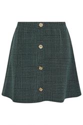 YOURS Curve Green Check Button Front Mini Skirt