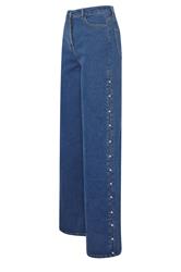LTS Tall Dark Blue Pearl Detail Cotton Wide Leg Jeans | Long Tall Sally 7