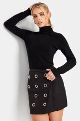 PixieGirl Petite Womens Black Eyelet Detail Cotton Wrap Mini Skirt | PixieGirl 1