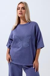 LIMITED COLLECTION Plus Size Purple Embroidered Butterfly Oversized Sweat T-Shirt | Yours Clothing 3