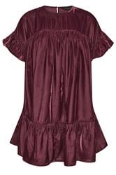PixieGirl Petite Burgundy Red Velvet Frill Smock Mini Dress