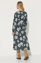 PixieGirl Petite Women's Navy Blue Floral Midi Tea Dress | PixieGirl 2