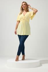 YOURS LONDON Plus Size Yellow Knot Detail Front Short Sleeve Top | Yours Clothing 1