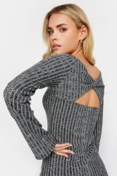 PixieGirl Petite Black Twist Back Ribbed Knit Midi Dress | PixieGirl  4