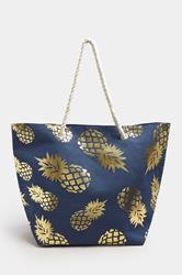 Navy Blue & Gold Pineapple Tote Bag | Yours Clothing 3